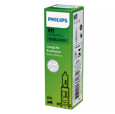 Галогенові лампи Philips LongLife EcoVision H1 55W 3100K (1шт)